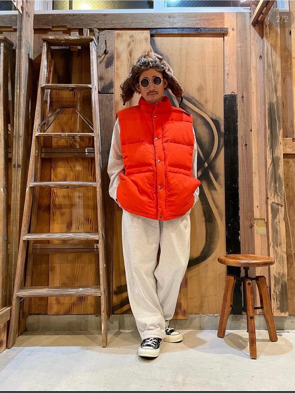 Vintage The North Face Brown Label Puffer Vest in Bright Orange-Red or Bold Red
